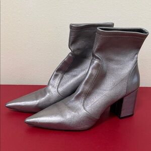 Stuart Weitzman Silver Ankle Booties with Block Heel